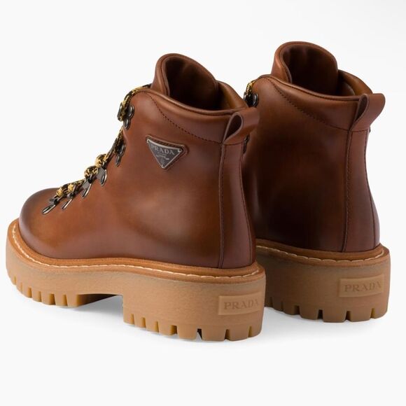 NWOT PRADA Leather Laced Booties Brown Women’s Size 36.5 - Picture 3 of 15